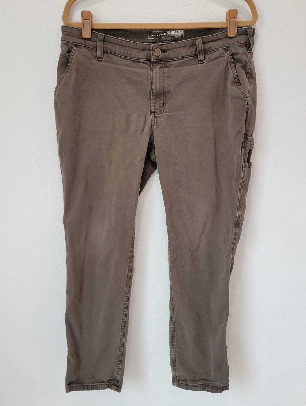 Carhartt Women’s Size 14 Relaxed Fit Carpenter Jeans Brown Straight Leg Workwear